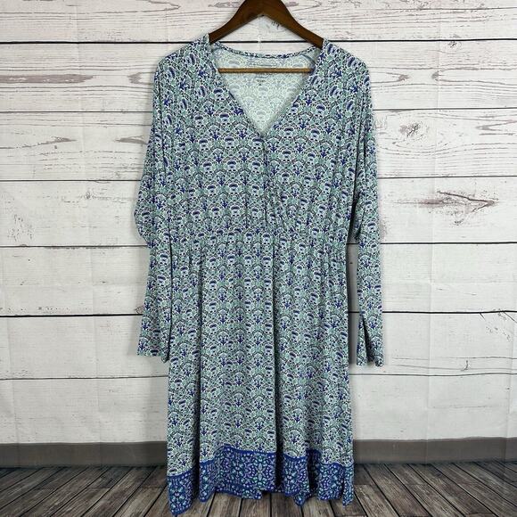 Coolibar Dress Womens XL Blue Floral Tropical UPF 50 Printed Popover Costal - Picture 1 of 12